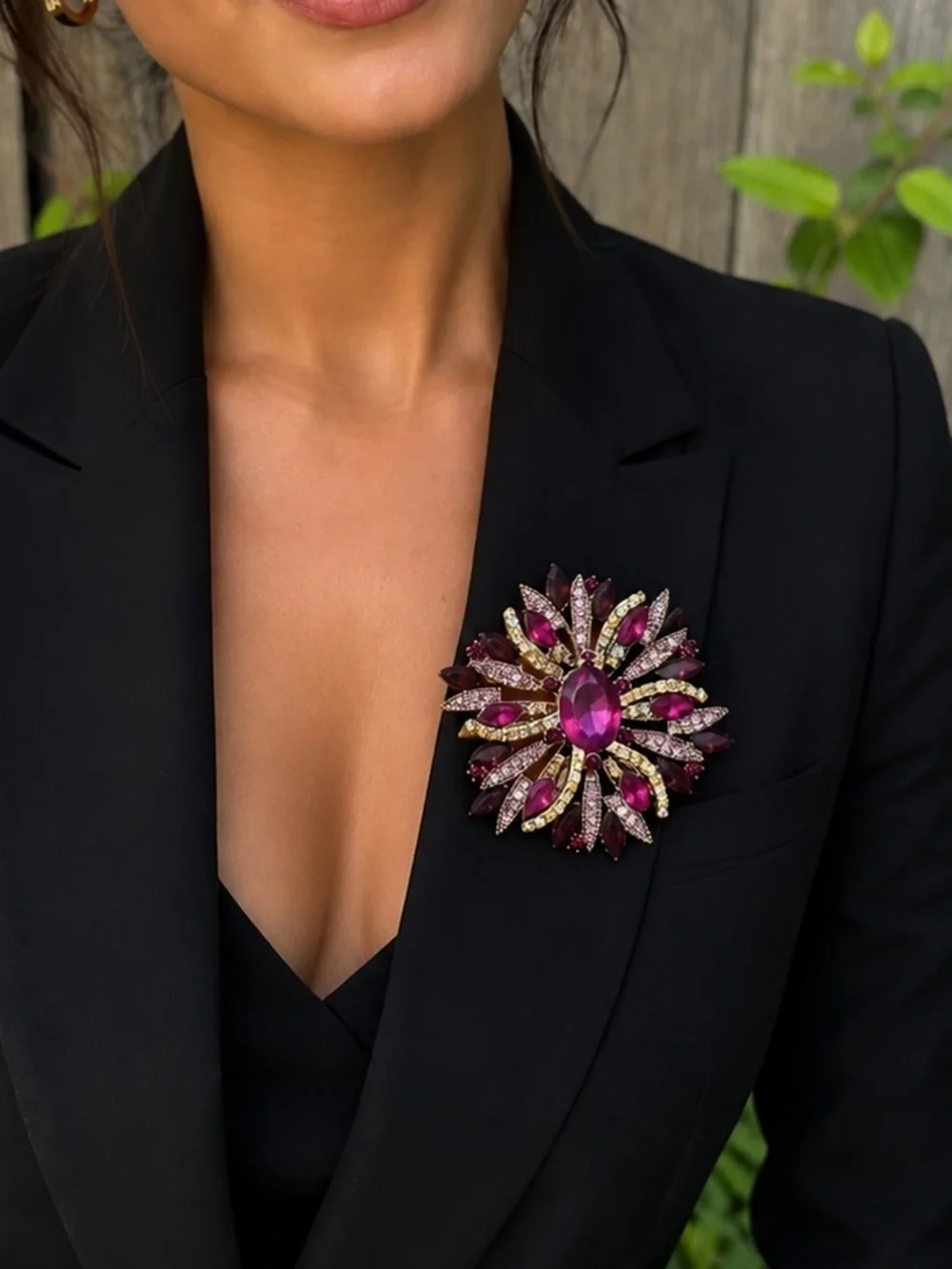 Pink  Brooch with Fuchsia and Magenta Stones